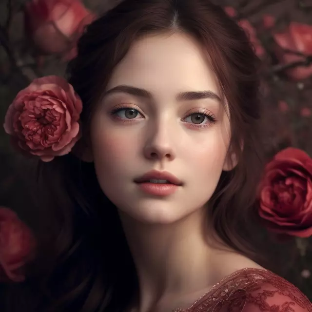Mujer con rosas alrededor de su cara